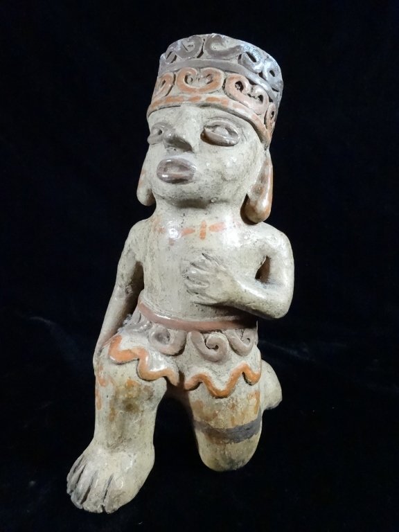 PRE-COLUMBIAN STONEWARE FIGURE, KNEELING, APPROX 9.5" X (1 of 7)
