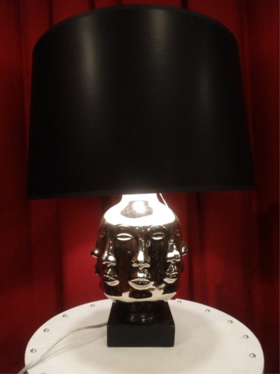 CHROMED GLASS MULTI FACE TABLE LAMP, ON SQUARE BASE, (1 of 5)