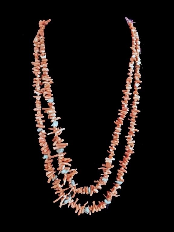 DOUBLE STRAND CORAL NECKLACE WITH TURQUOISE, APPROX (1 of 3)