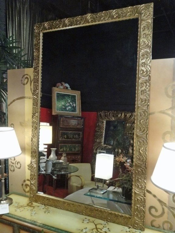LARGE GOLD FINISH WOOD FRAME MIRROR, APPROX 5' X 3', (1 of 5)