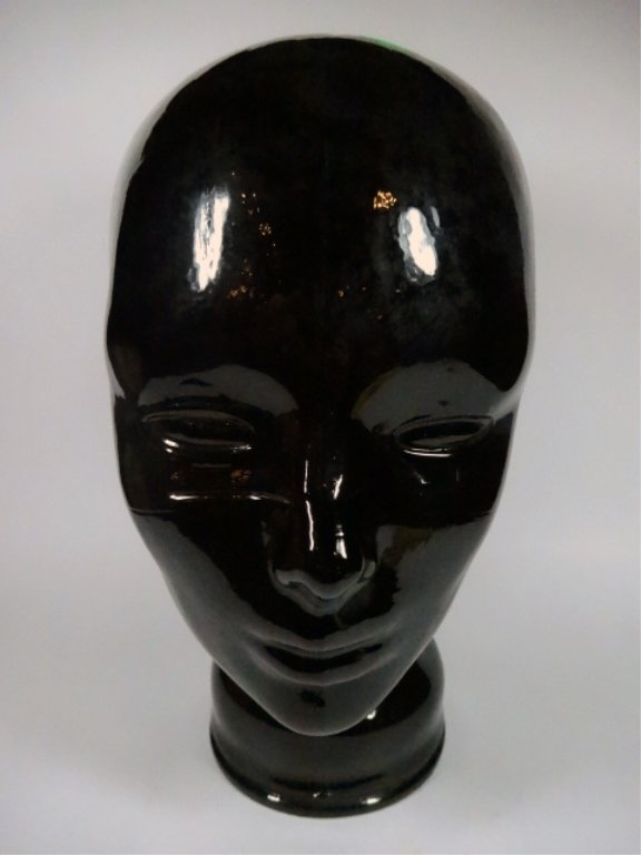 VINTAGE BLACK GLASS HEAD HAT STAND, 11.5" X 7", (1 of 9)