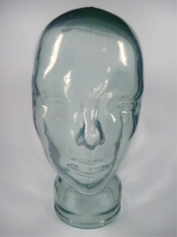 VINTAGE CLEAR GLASS HEAD HAT STAND, 11.5" X 7", (1 of 9)
