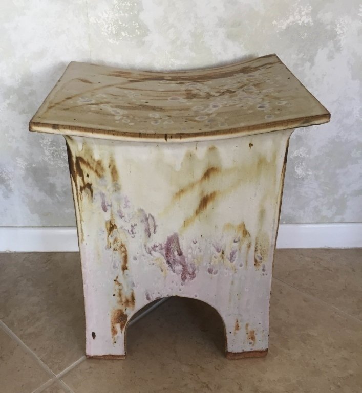 MEXICAN CERAMIC STOOL, WHITE FINISH, APPROX 20"W,: MEXICAN CERAMIC STOOL, WHITE FINISH, APPROX 20"W, SKU9279.14