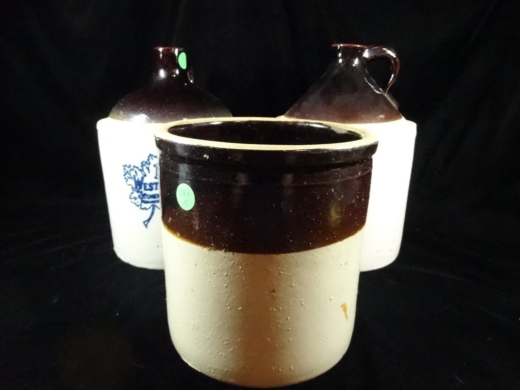 3 PC STONEWARE INCLUDES 2 JUGS & CANISTER, LARGEST (1 of 3)