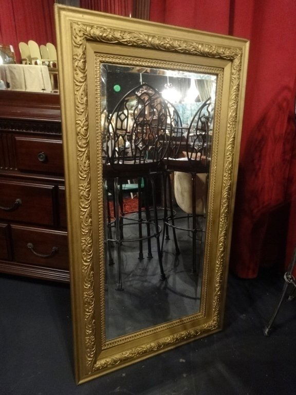 VINTAGE WALL MIRROR, GOLD FINISH WOOD FRAME, APPROX 4'H (1 of 3)