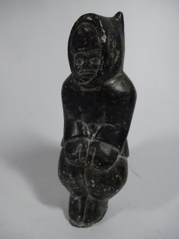 INUIT (CANADIAN ESKIMO) FIGURE OF A SEATED WOMAN,: INUIT (CANADIAN ESKIMO) FIGURE OF A SEATED WOMAN, APPROX 6" X 3", SKU9306