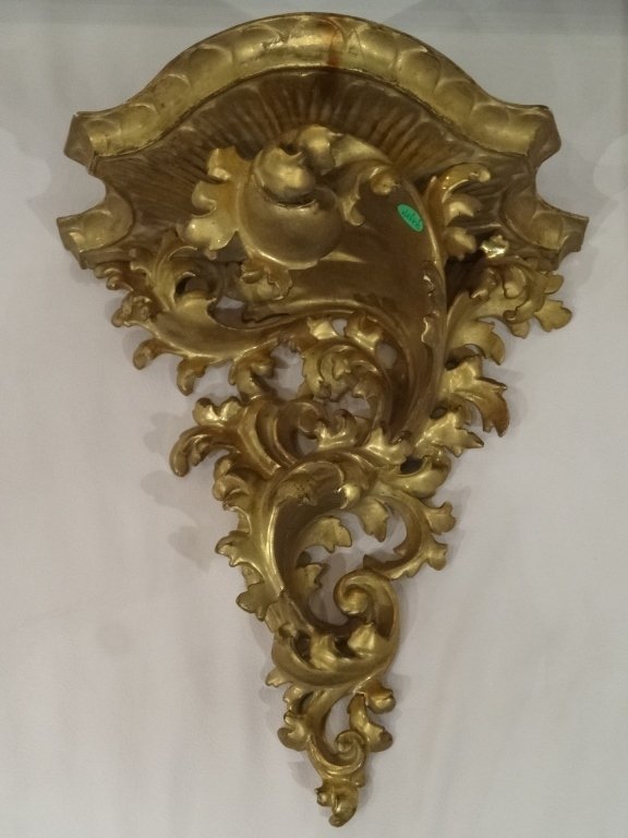 ROCOCO CARVED AND GILT WOOD WALL BRACKET, APPROX 20"H, (1 of 3)