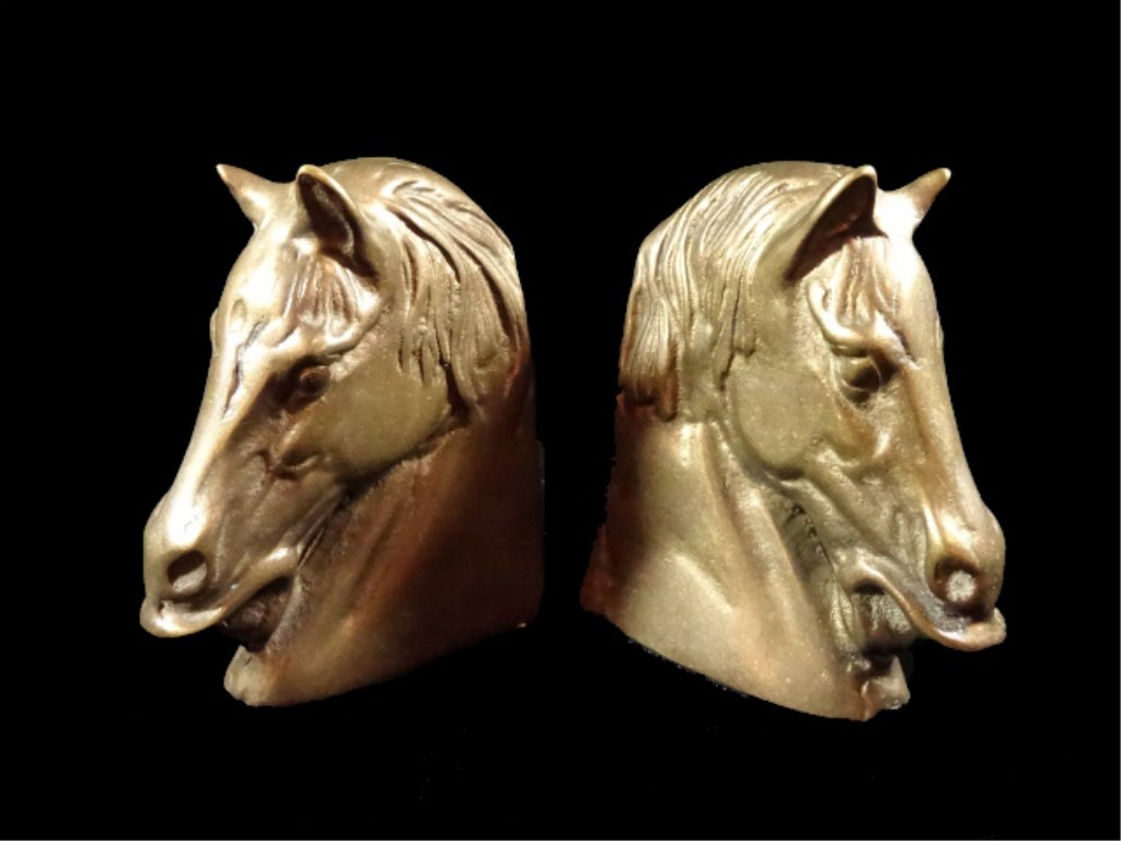 PAIR BRONZE FINISH METAL HORSE HEAD BOOKENDS, 5.5" X (1 of 5)
