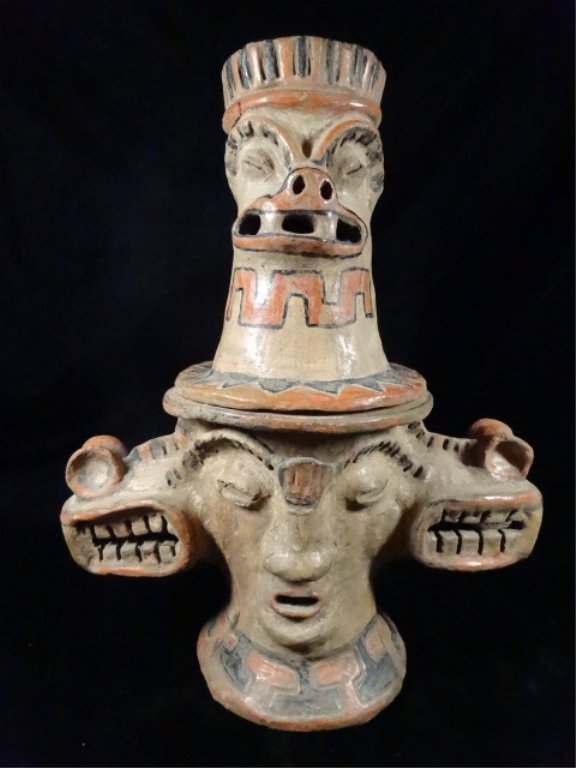 PRE-COLUMBIAN TWO PIECE STONEWARE EFFIGY VESSEL, BASE (1 of 10)