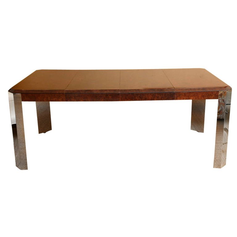 LEON ROSEN PACE BURL WOOD / CHROME DINING TABLE, TABLE (1 of 5)