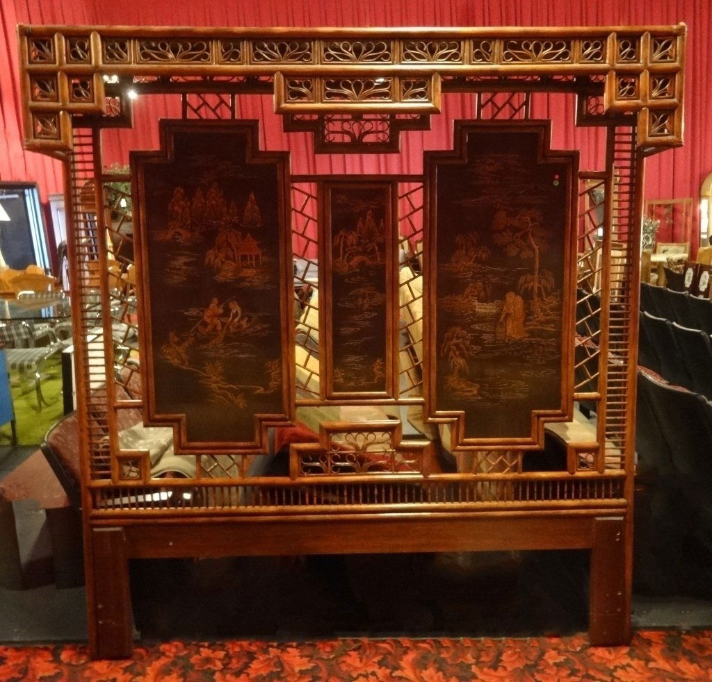 CHINOISERIE KING HEADBOARD WITH CORNICE CANOPY, GILT (1 of 6)