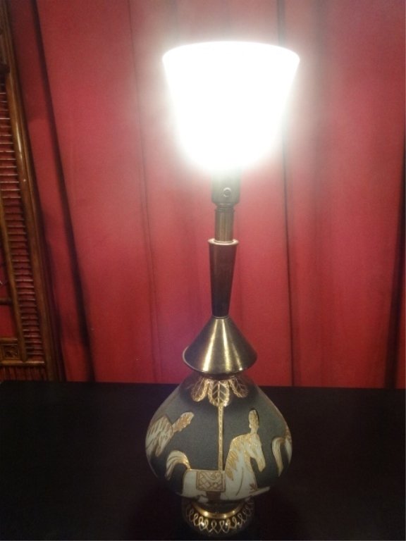VINTAGE CAROUSEL HORSE MOTIF STONEWARE LAMP, STYLE OF (1 of 7)