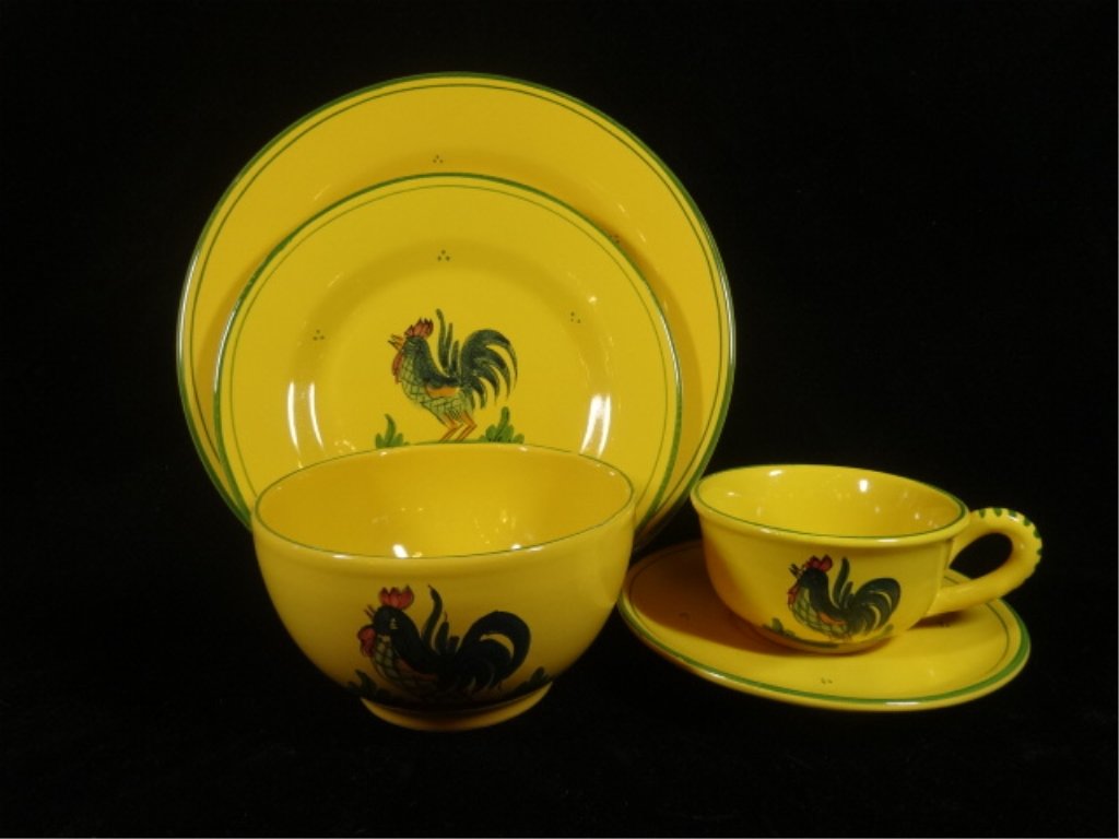37 PC ITALIAN POTTERY DINNERWARE SERVICE, YELLOW WITH (1 of 7)