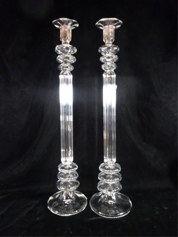 PAIR TALL CRYSTAL CANDLEHOLDERS, APPROX 23"H, SKU344.18 (1 of 4)