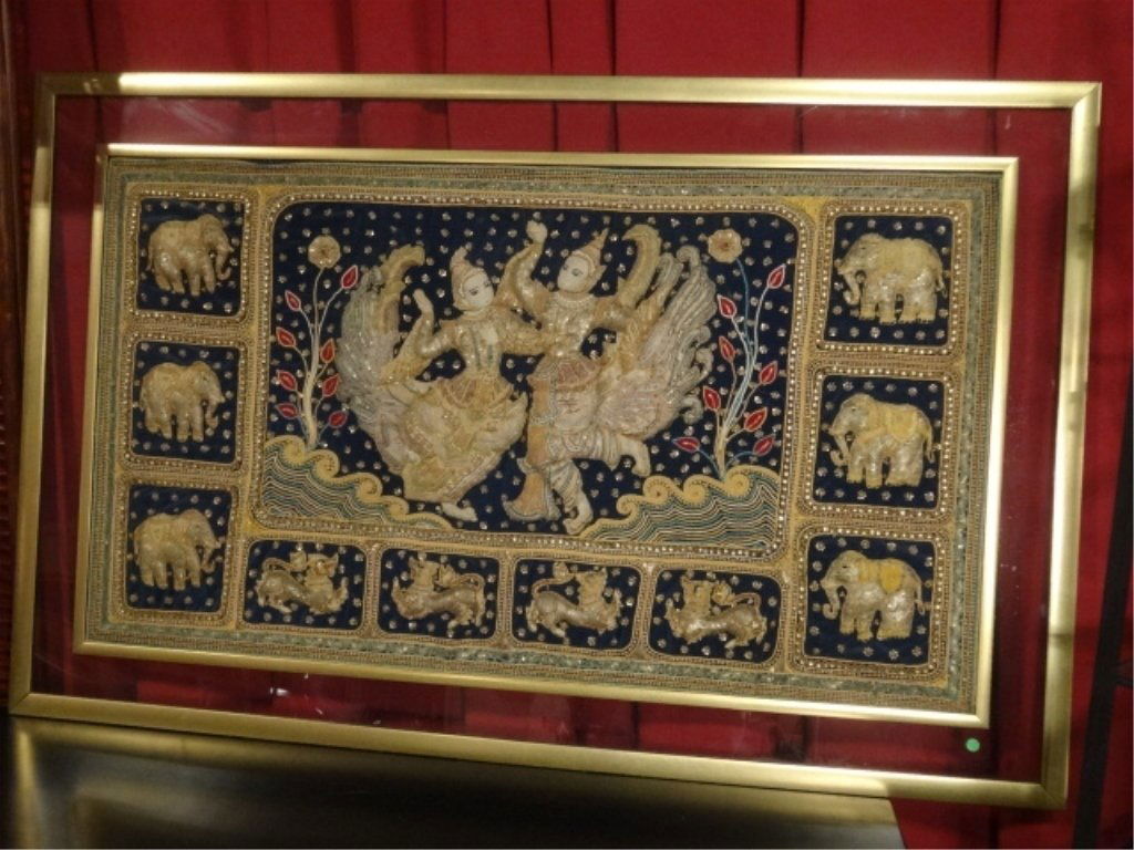 LARGE SOUTHEAST ASIAN TAPESTY, GOLD AND SILVER METALLIC (1 of 10)