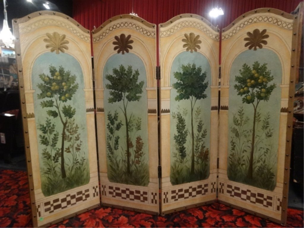 4 PANEL FLOOR SCREEN, PAINTED TREES IN ARCHES, APPROX (1 of 7)