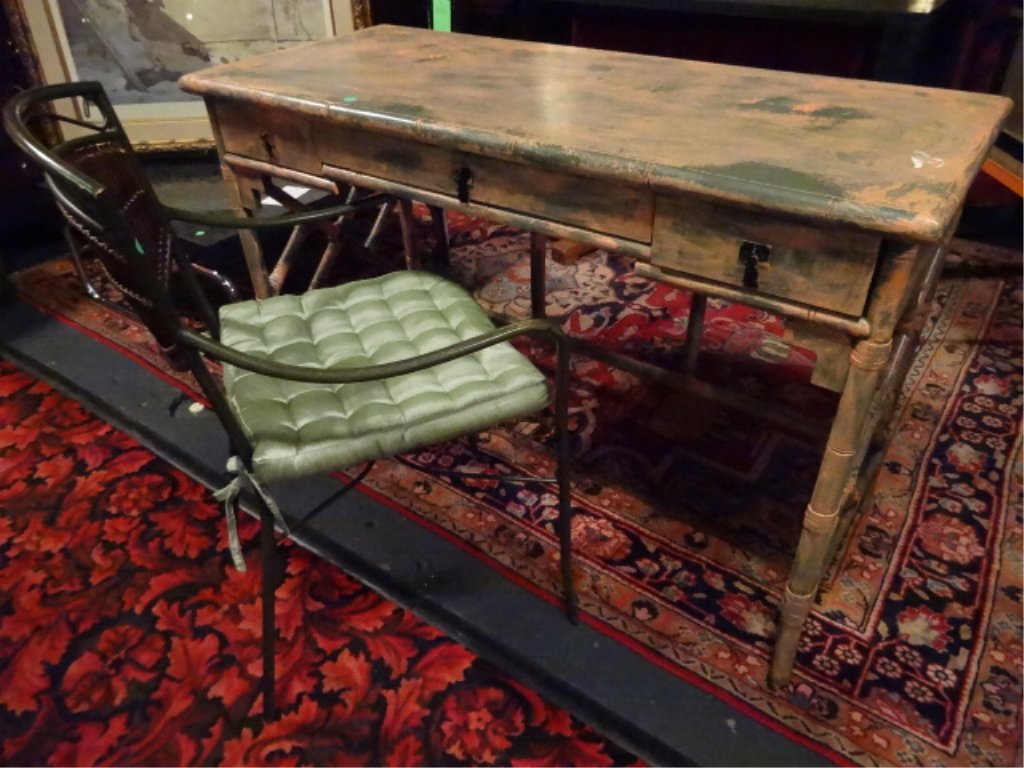 HOLLYWOOD REGENCY STYLE FAUX BAMBOO DESK AND CHAIR WITH (1 of 7)