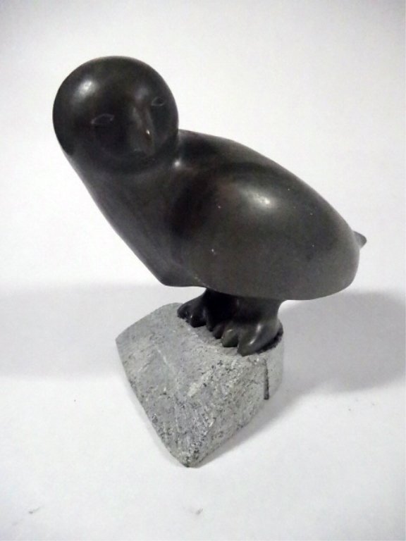 INUIT CANADIAN ESKIMO CARVED SOAPSTONE BIRD, SIGNED ON (1 of 8)