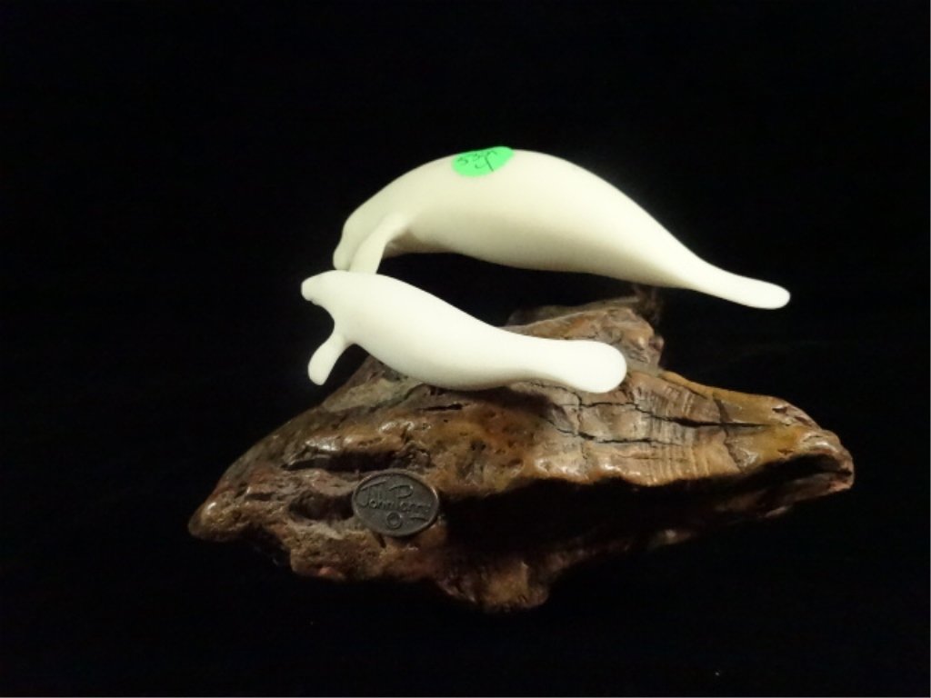 JOHN PERRY SCULPTURE, MANATEE MOTHER AND BABY ON WOOD (1 of 4)