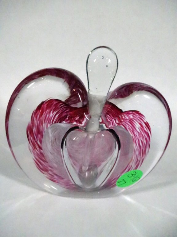 ART GLASS PERFUME BOTTLE, PINK & CLEAR, BROKEN STOPPER, (1 of 10)