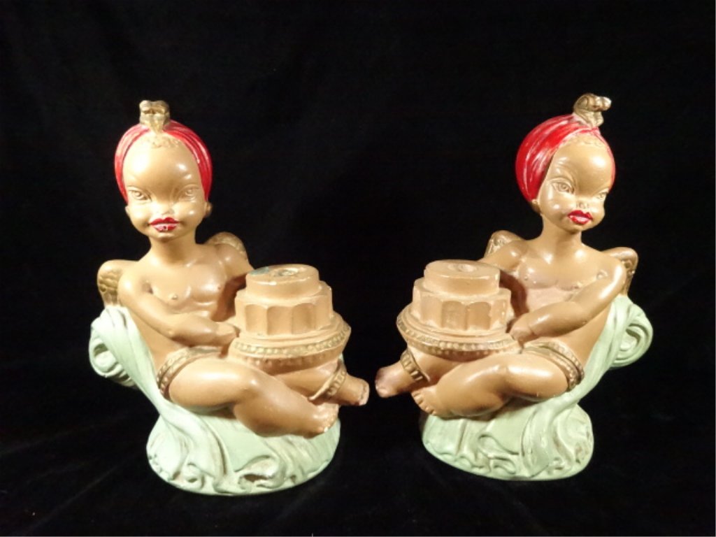 PAIR CHALKWARE FIGURAL CANDLEHOLDERS, APPROX 10"H, (1 of 7)