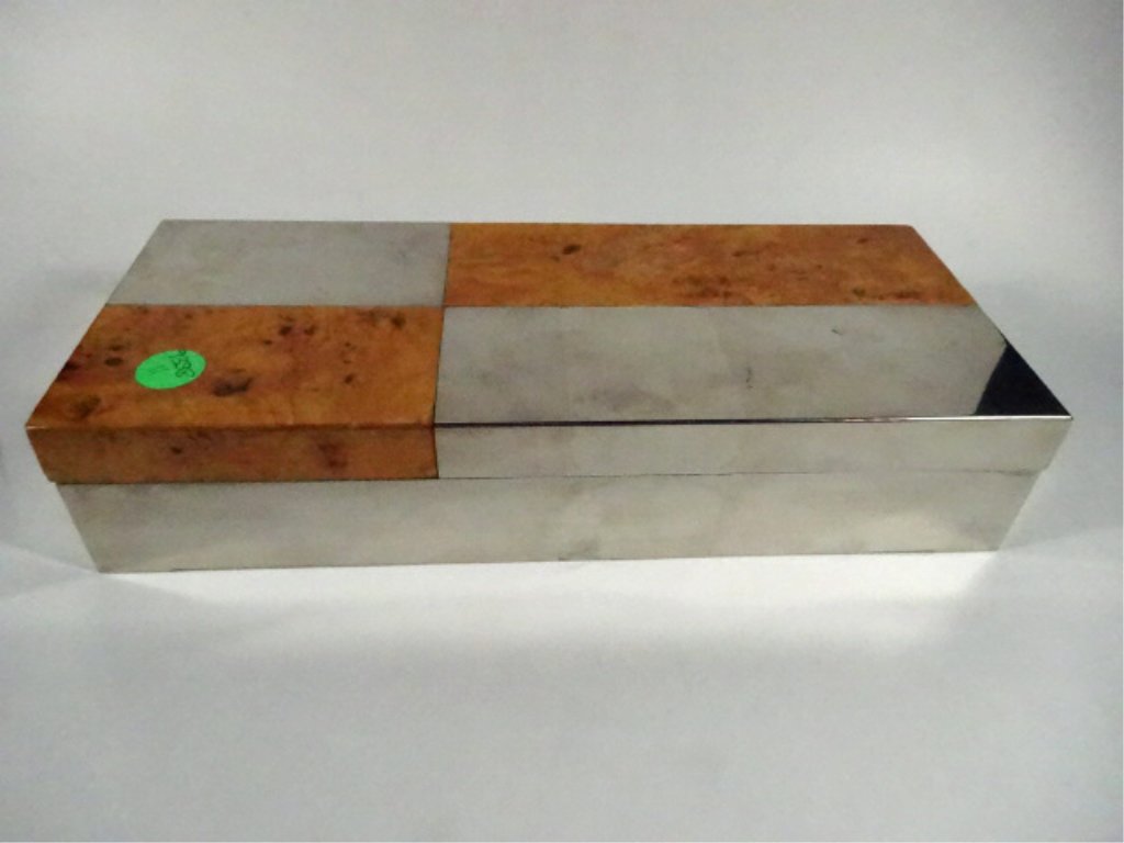 BURL WOOD & CHROME BOX, APPROX 2.5" X 11.5" X 4.75", (1 of 4)