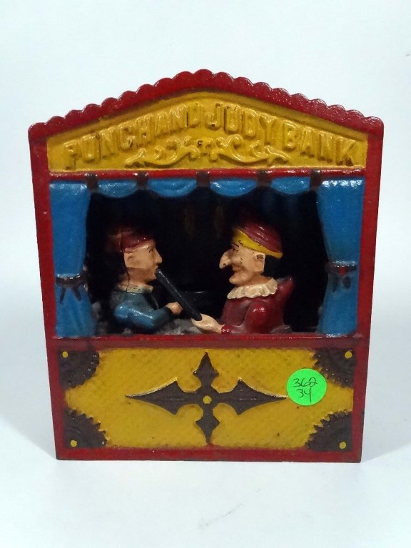 PUNCH AND JUDY CAST IRON BANK, PUPPET SHOW, APPROX 7.5" (1 of 10)