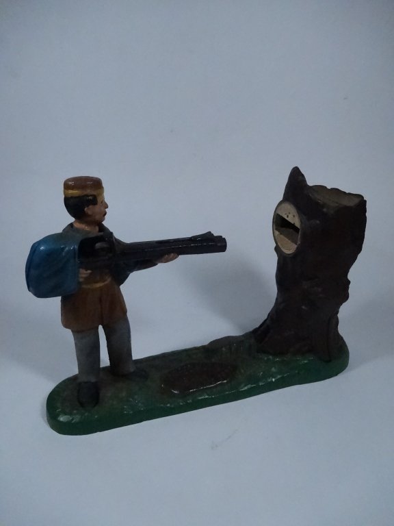 CREEDMOOR CAST IRON BANK, MAN SHOOTING RIFLE, APPROX: CREEDMOOR CAST IRON BANK, MAN SHOOTING RIFLE, APPROX 9.5" X 7"