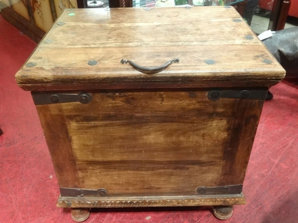 ANTIQUE WOOD CHEST WITH IRON HARDWARE, APPROX 21"W, (1 of 6)