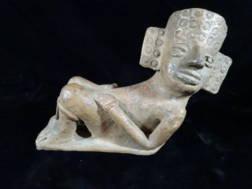 PRE-COLUMBIAN STONEWARE FIGURE, RECLINING, CHAC-MOOL OR (1 of 8)