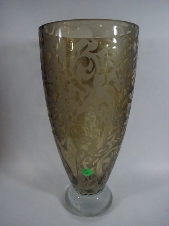 MICHAEL WEEMS ART GLASS VASE, TALL, YELLOW & CLEAR,: MICHAEL WEEMS ART GLASS VASE, TALL, YELLOW & CLEAR, SIGNED & DATED 2002 ON BOTTOM, APPROX 13.5" X 6.25", SKU344.12