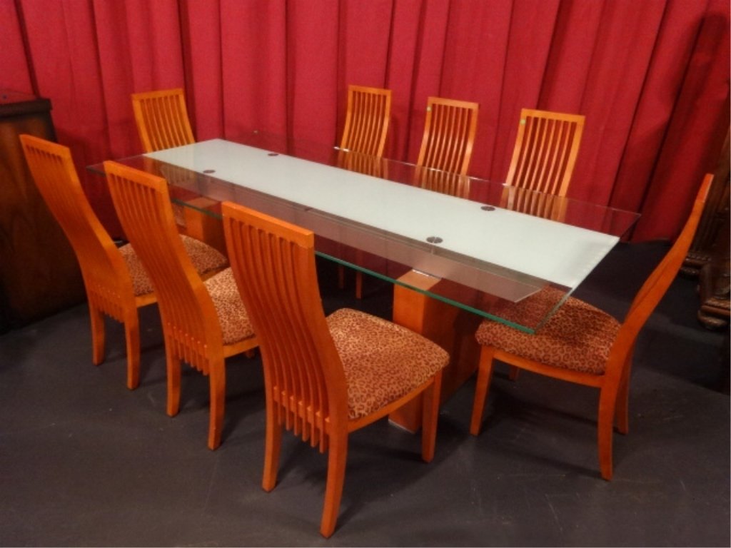 MODERN DESIGN DINING TABLE WITH 8 CHEETAH PRINT CHAIRS, (1 of 10)
