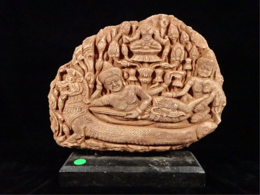 CARVED STONE SCULPTURAL PLAQUE, RECLINING BUDDHA (1 of 5)