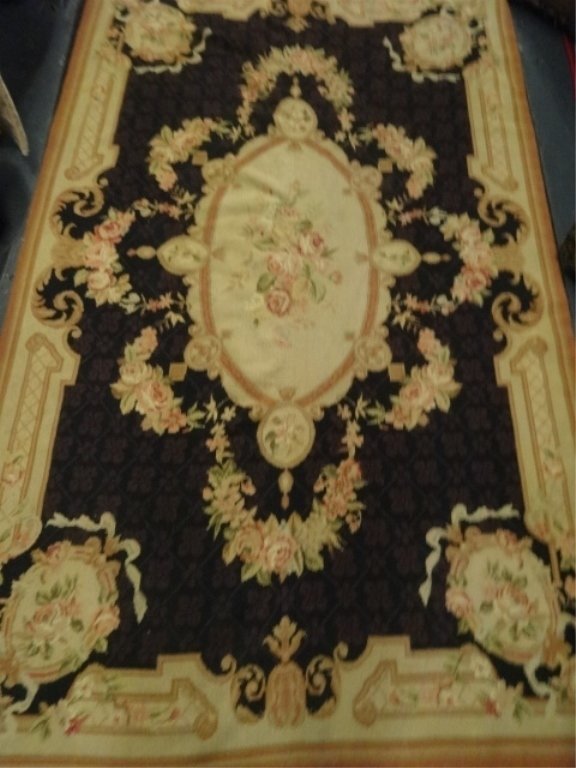 AUBUSSON STYLE NEEDLE POINT RUG WITH FLORALS, VERY GOOD (1 of 7)