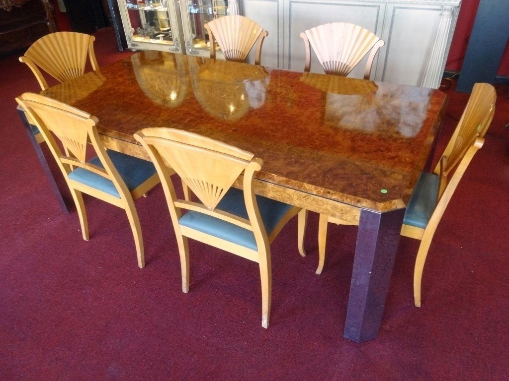 6 WOOD FAN BACK DINING CHAIRS, CARVED WOOD BACKS IN THE: 6 WOOD FAN BACK DINING CHAIRS, CARVED WOOD BACKS IN THE SHAPE OF ASIAN FANS, FAUX OSTRICH UPHOLSTERED SEATS, SKU4200