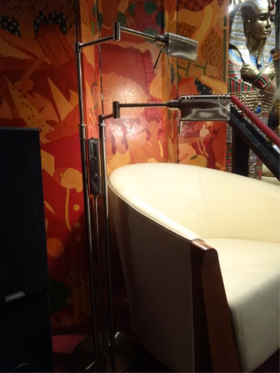 BRUSHED BRASS 2 LIGHT FLOOR LAMP, DIMMABLE ADJUSTABLE (1 of 3)