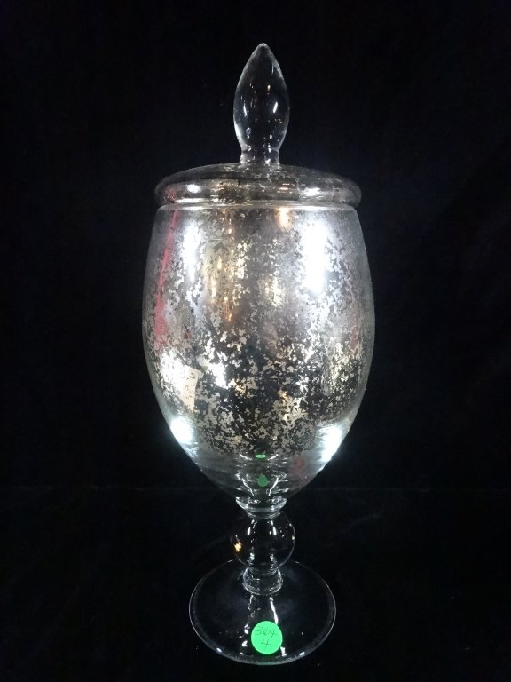 COVERED CANDY JAR WITH LID, MERCURY GLASS, APPROX 14" X (1 of 6)
