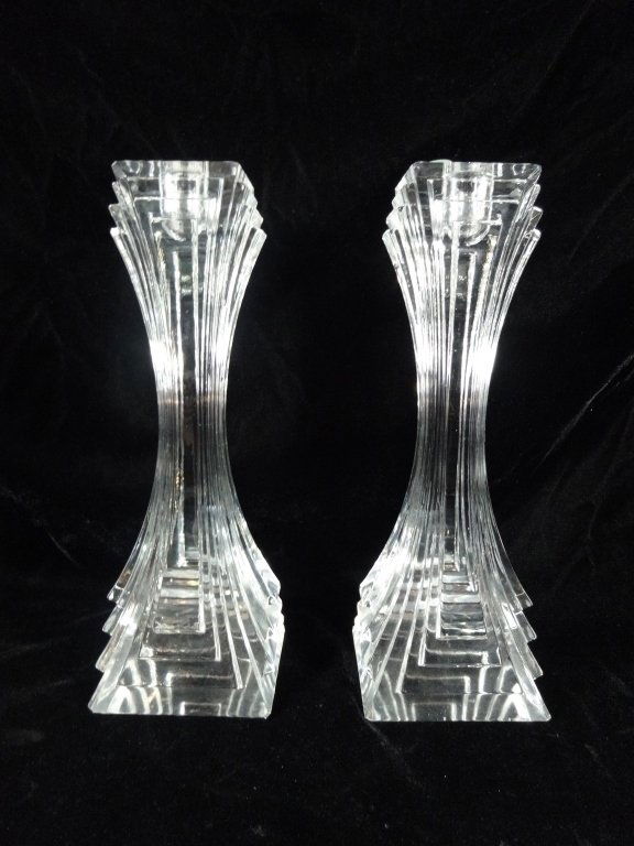 PAIR CRYSTAL CANDLEHOLDERS, SLIGHT CHIPS, APPROX 10"H, (1 of 3)