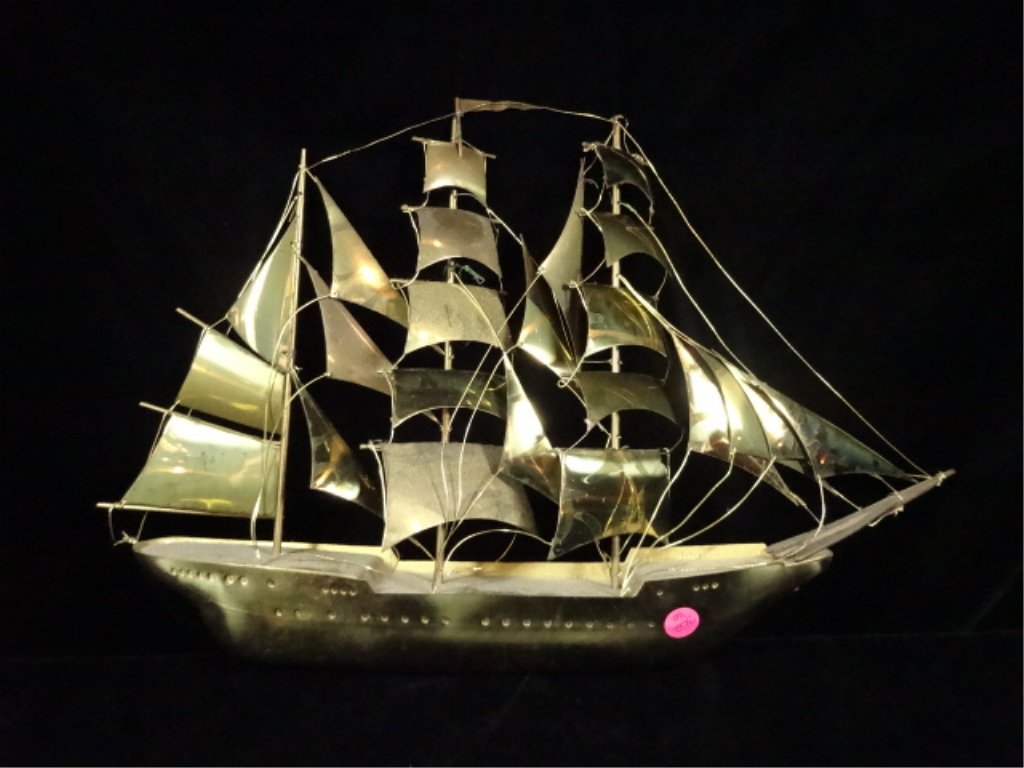 BRASS SHIP SCULPTURE, APPROX 13" X 19": BRASS SHIP SCULPTURE, APPROX 13" X 19"