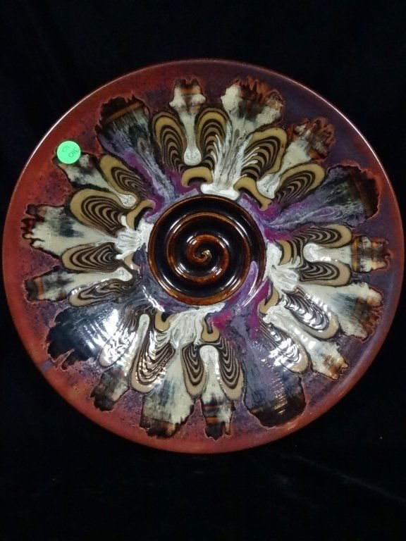 ART POTTERY PLATTER, SWIRL CENTER, SIGNED, APPROX 13" (1 of 6)