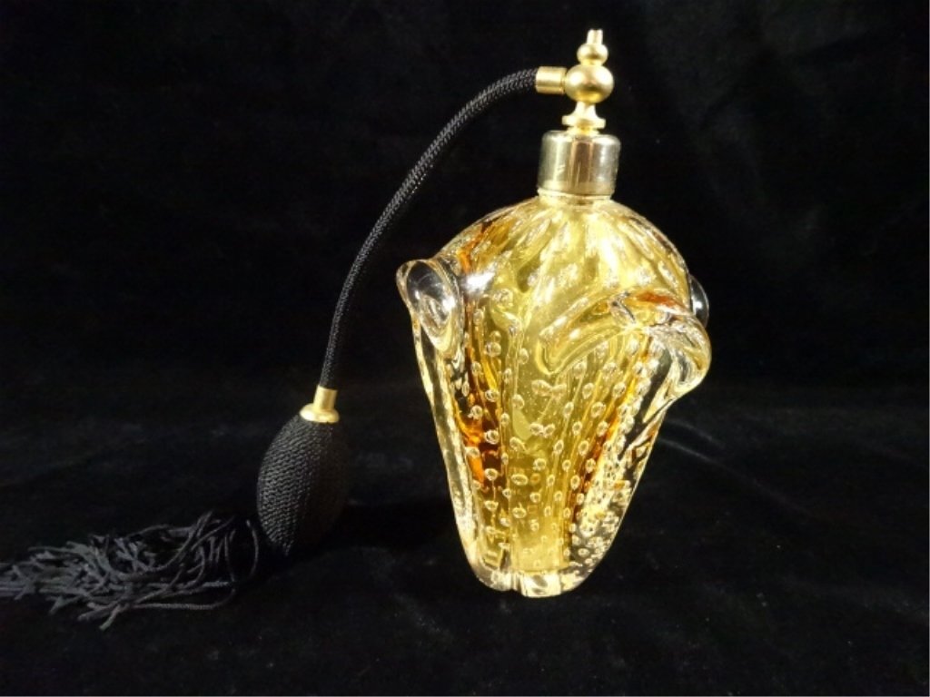 GOLD CONTROLLED BUBBLE ART GLASS PERFUME BOTTLE WITH (1 of 3)