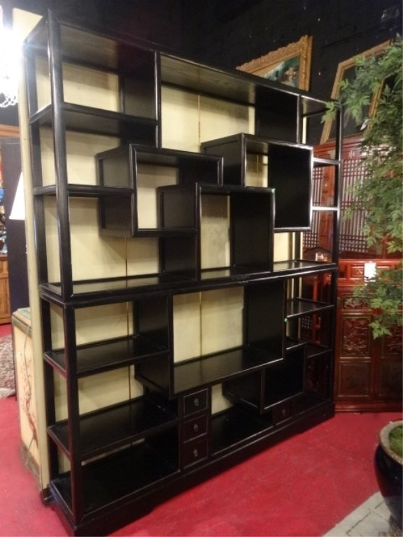 LARGE BLACK FINISH OPEN BOOKCASE/ROOM DIVIDER, WITH (1 of 6)