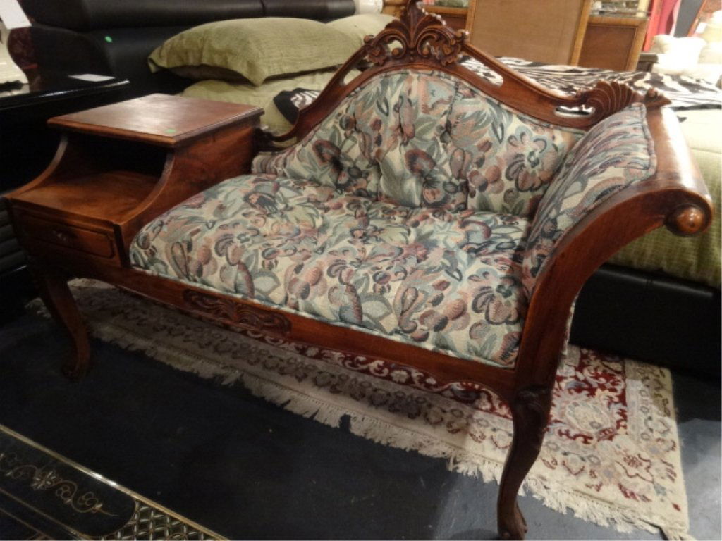 CARVED WOOD TELEPHONE TABLE WITH CHAIR, SINGLE DRAWER, (1 of 6)