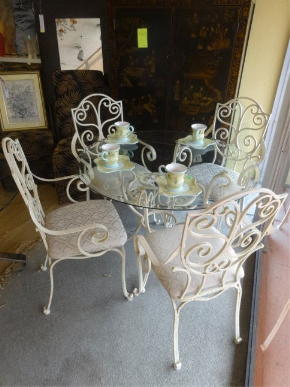 5 PC ORNATE WHITE METAL DINING TABLE WITH 4 CHAIRS. (1 of 4)