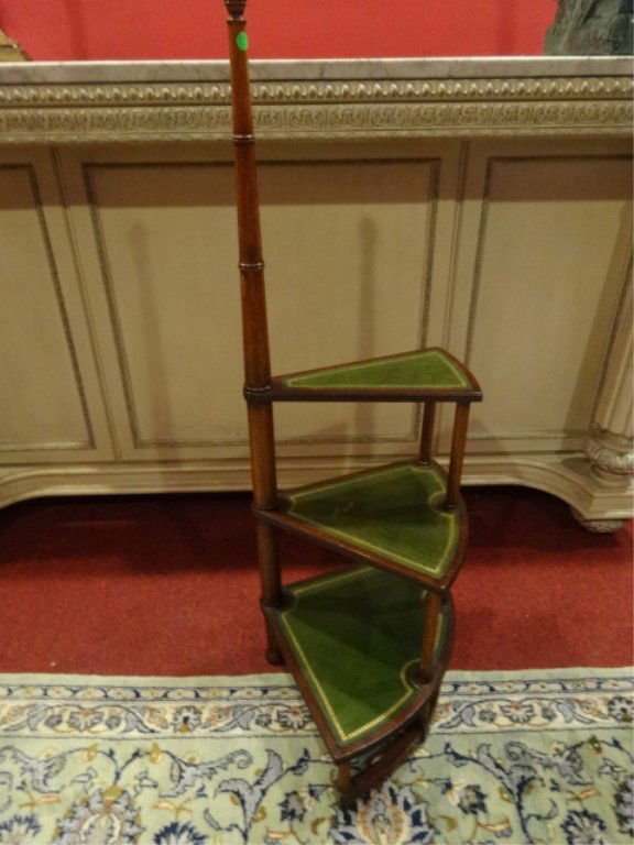 ENGLISH SPIRAL LIBRARY STEPS, GILT EMBOSSED LEATHER (1 of 6)