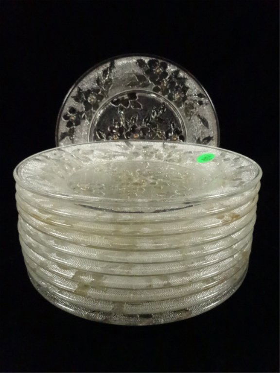 11 PRESSED GLASS PLATES, DELICATE FLORAL DESIGN, APPROX (1 of 4)