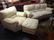 3 PC LEATHER SOFA, CHAIR, AND OTTOMAN, OFF WHITE