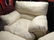 3 PC LEATHER SOFA, CHAIR, AND OTTOMAN, OFF WHITE - 5