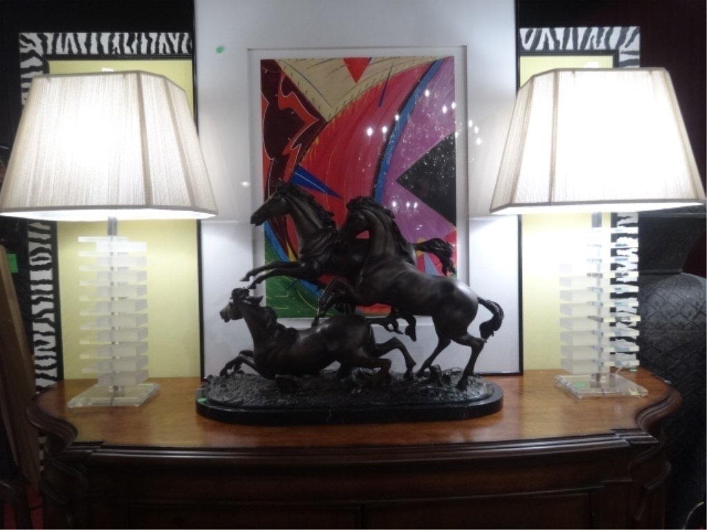 PAIR 1970's STACKED PANEL LUCITE LAMPS WITH CLEAR AND (1 of 7)