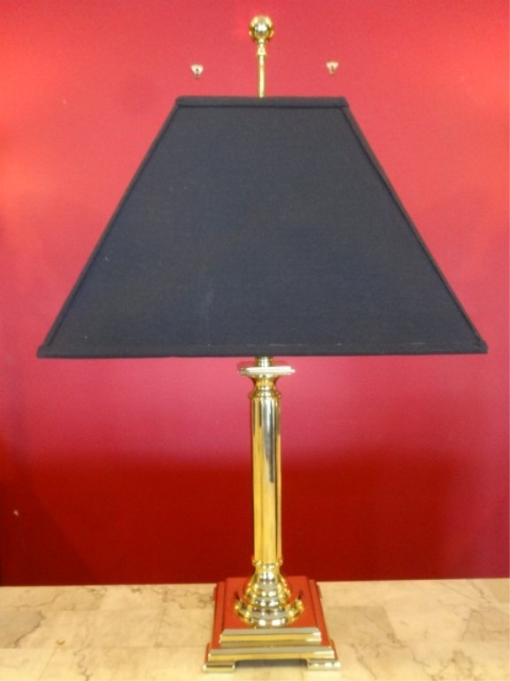 NEOCLASSICAL POLISHED BRASS LAMP, BLACK SHADE, (1 of 5)